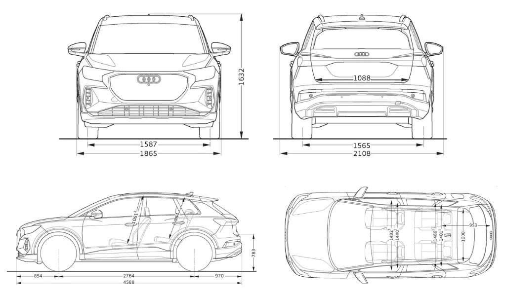 dimensões e medidas Audi Q4 e-tron